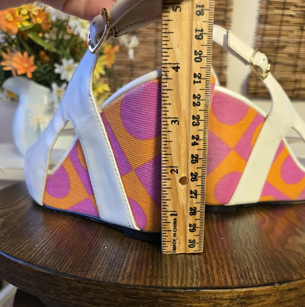 White Patent Leather Wedge with Pink Orange 70's Vibes